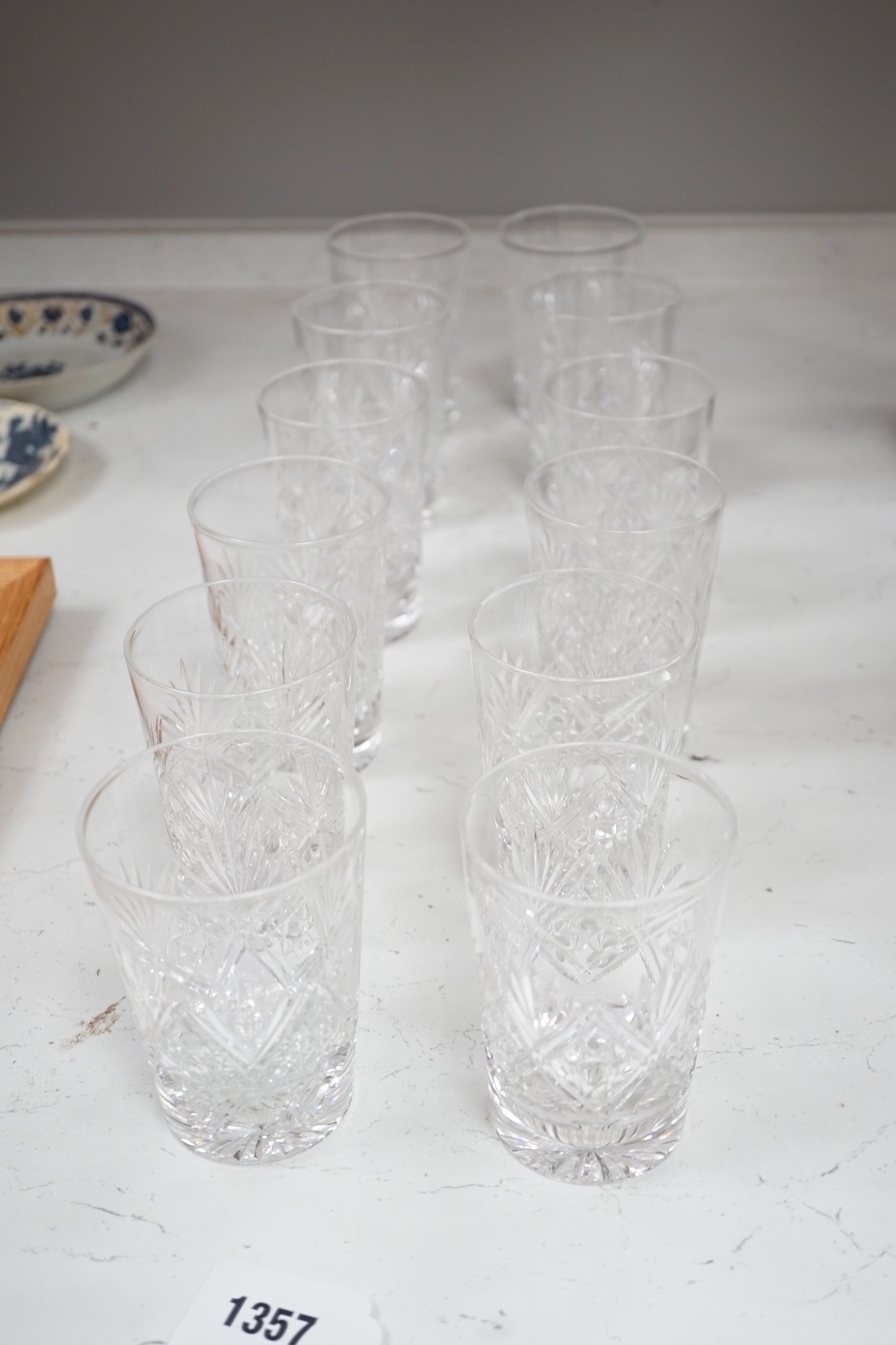 One dozen cut glass water tumblers, by Webb